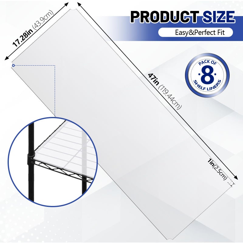 Sliner 8 Pack 18 x 48 Inch Wire Shelf Liner Clear Plastic Waterproof Liners for Organizing Metal Rack Shelves, Kitchen Cabinets, Cupboard, Pantry - Image 2