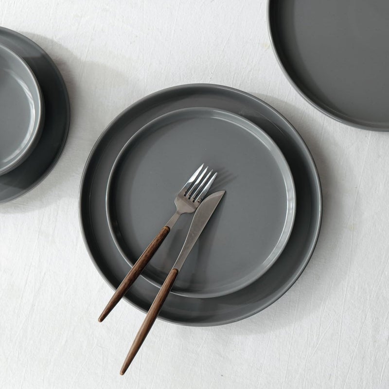 Famiware Milkyway Plates and Bowls Set 18 Pieces Dinnerware Sets Dishes Set for 6 Dark Gray - Image 2