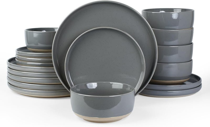 Famiware Milkyway Plates and Bowls Set 18 Pieces Dinnerware Sets Dishes Set for 6 Dark Gray - Image 1