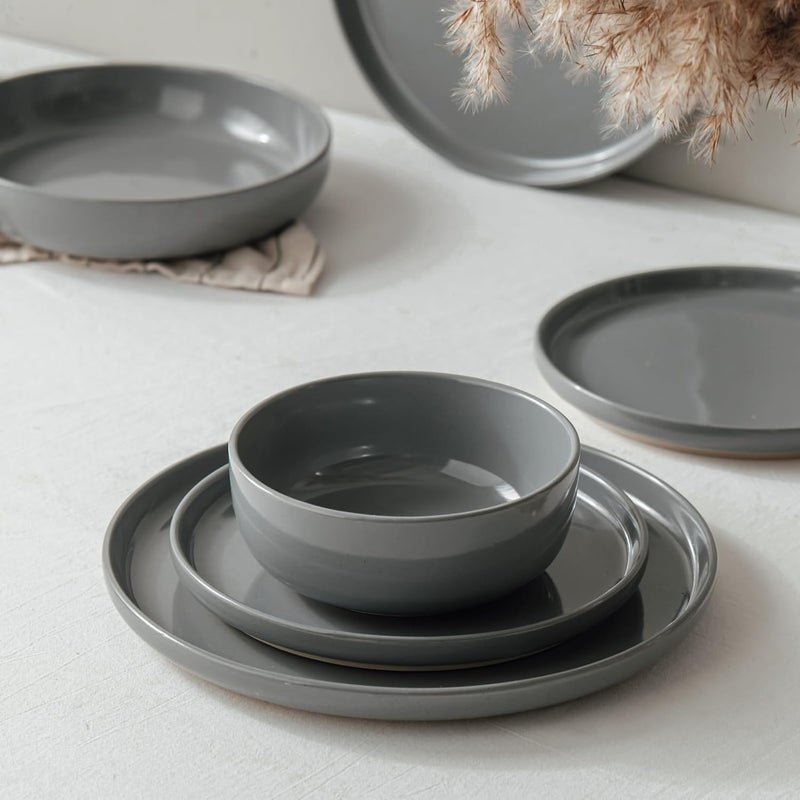 Famiware Milkyway Plates and Bowls Set 18 Pieces Dinnerware Sets Dishes Set for 6 Dark Gray - Image 4