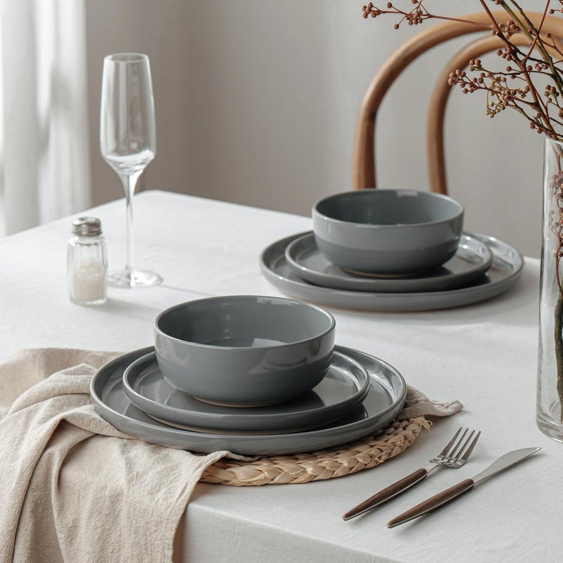 Famiware Milkyway Plates and Bowls Set 18 Pieces Dinnerware Sets Dishes Set for 6 Dark Gray - Image 3