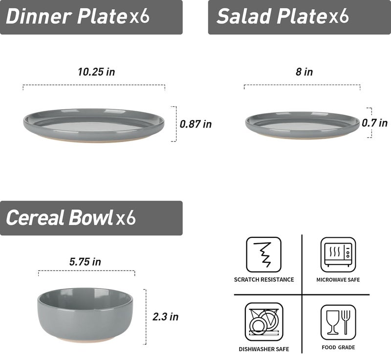Famiware Milkyway Plates and Bowls Set 18 Pieces Dinnerware Sets Dishes Set for 6 Dark Gray - Image 5