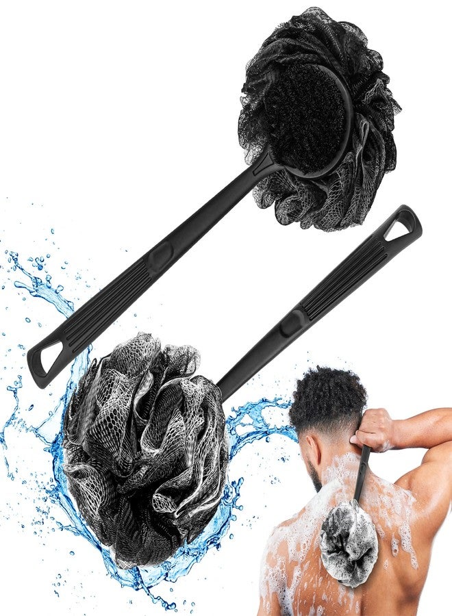 Tilcare Loofah with Handle & Shower Brush Charcoal 2 Pack- Back Scrubber for Shower for Men & Women, Body Brush Ideal for Exfoliation, Back Loofah for Shower with Bath Brush, Long Handle for Shower Back Brush - Image 1