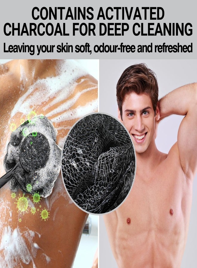 Tilcare Loofah with Handle & Shower Brush Charcoal 2 Pack- Back Scrubber for Shower for Men & Women, Body Brush Ideal for Exfoliation, Back Loofah for Shower with Bath Brush, Long Handle for Shower Back Brush - Image 2
