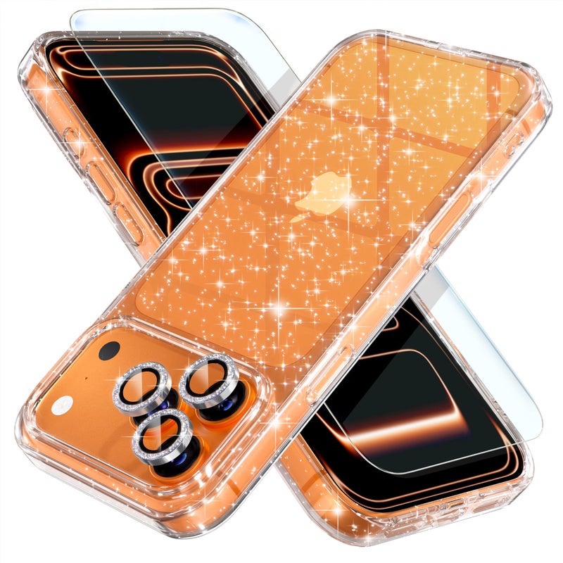 Choiche Compatible for iPhone 17 Pro Case, Women Cute Clear Glitter Bling Sparkly Case, [3 x Diamond Camera Lens Protectors] [2 x Tempered Glass Screen Protectors] 6.3-inch (Glitter Clear) - Image 1