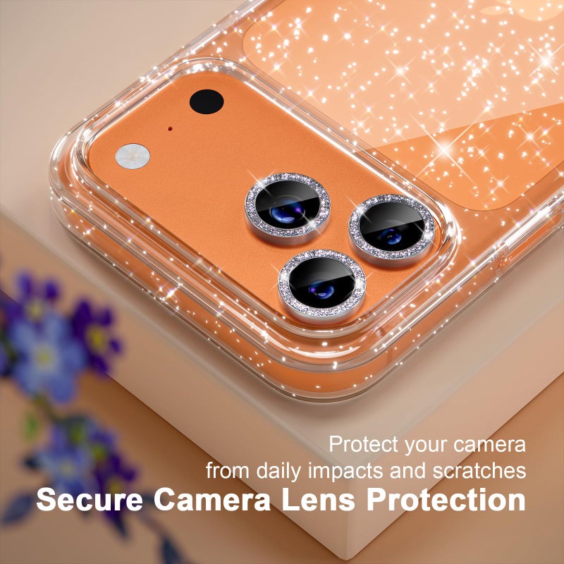 Choiche Compatible for iPhone 17 Pro Case, Women Cute Clear Glitter Bling Sparkly Case, [3 x Diamond Camera Lens Protectors] [2 x Tempered Glass Screen Protectors] 6.3-inch (Glitter Clear) - Image 3