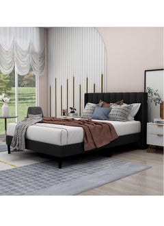 Wooden Twist Wooden Twist Modern Rectangular Upholstery Bed with Soft Wingback (Queen)  - Image 1