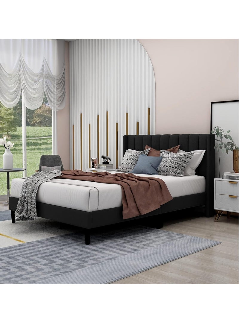 Wooden Twist - Wooden Twist Modern Rectangular Upholstery Bed with Soft Wingback (Queen) - Image 1