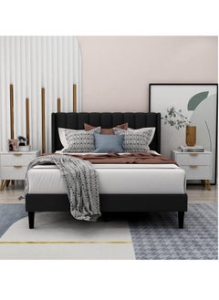 Wooden Twist Wooden Twist Modern Rectangular Upholstery Bed with Soft Wingback (Queen)  - Image 2