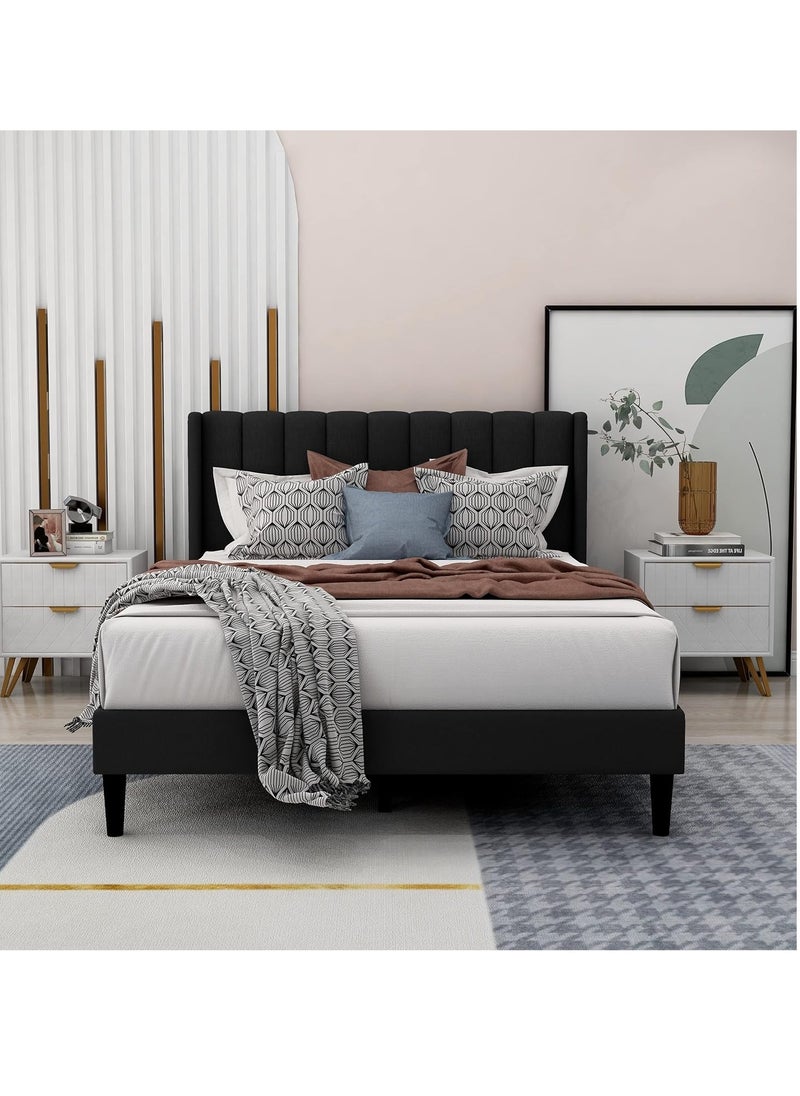 Wooden Twist - Wooden Twist Modern Rectangular Upholstery Bed with Soft Wingback (Queen) - Image 1