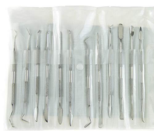 Digital Craft Stainless Steel Spatula and Chisel Wax Carver Probes Dental Picks and Clay Sculpting Tools Set of 12 Pieces with Hand Gloves