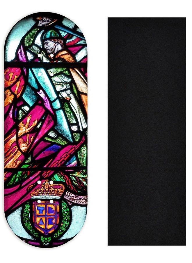 Heat Transfer Graphic Wooden Fingerboard Deck, Wallace Stained Glass - 34mm x 97mm Popsicle Shaped Deck
