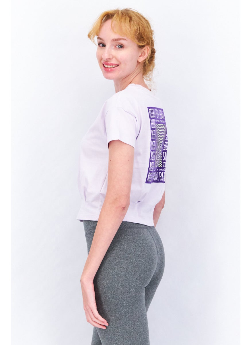 Reebok Women Sportswear Fit Short Sleeve Printed Top, Lavender  - Image 3