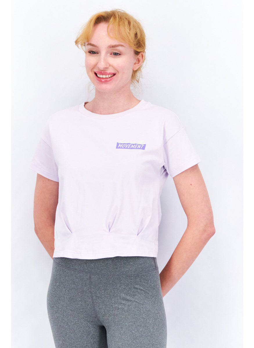 Reebok Women Sportswear Fit Short Sleeve Printed Top, Lavender  - Image 1