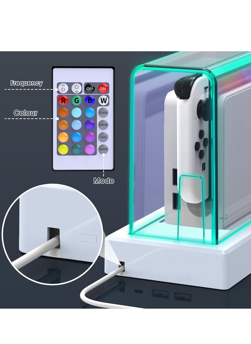SYOSI - Dust Cover for Nintendo Switch/OLED with 16 LED Colors Light Base, Acrylic Clear Display Box Anti-Scratch Waterproof Slim Dock Case, Cool Accessories for Switch - Image 1