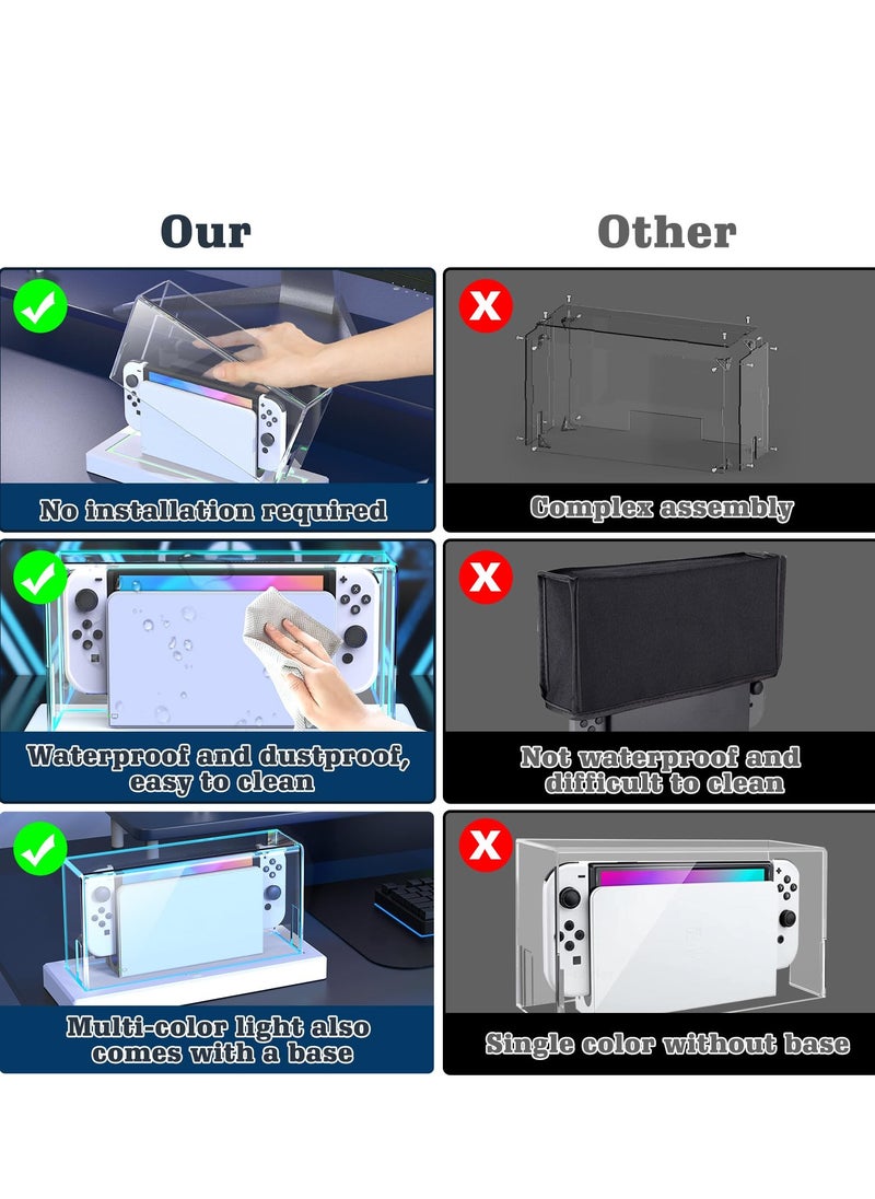 SYOSI - Dust Cover for Nintendo Switch/OLED with 16 LED Colors Light Base, Acrylic Clear Display Box Anti-Scratch Waterproof Slim Dock Case, Cool Accessories for Switch - Image 1