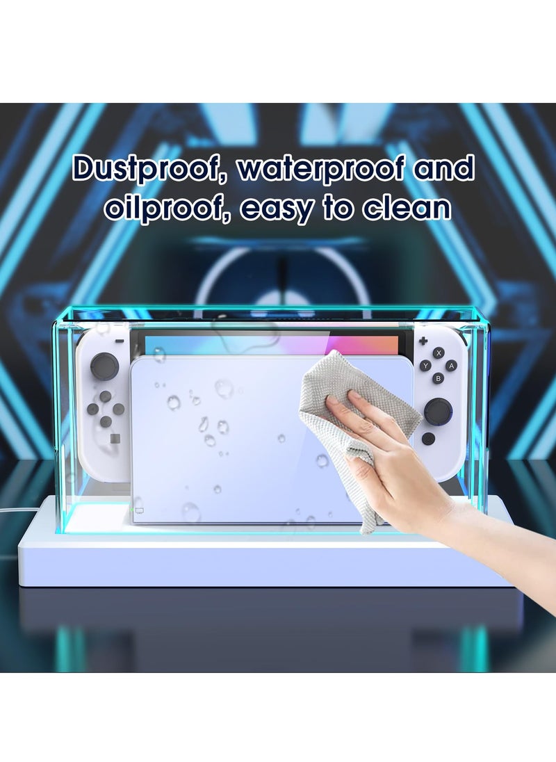 SYOSI - Dust Cover for Nintendo Switch/OLED with 16 LED Colors Light Base, Acrylic Clear Display Box Anti-Scratch Waterproof Slim Dock Case, Cool Accessories for Switch - Image 1