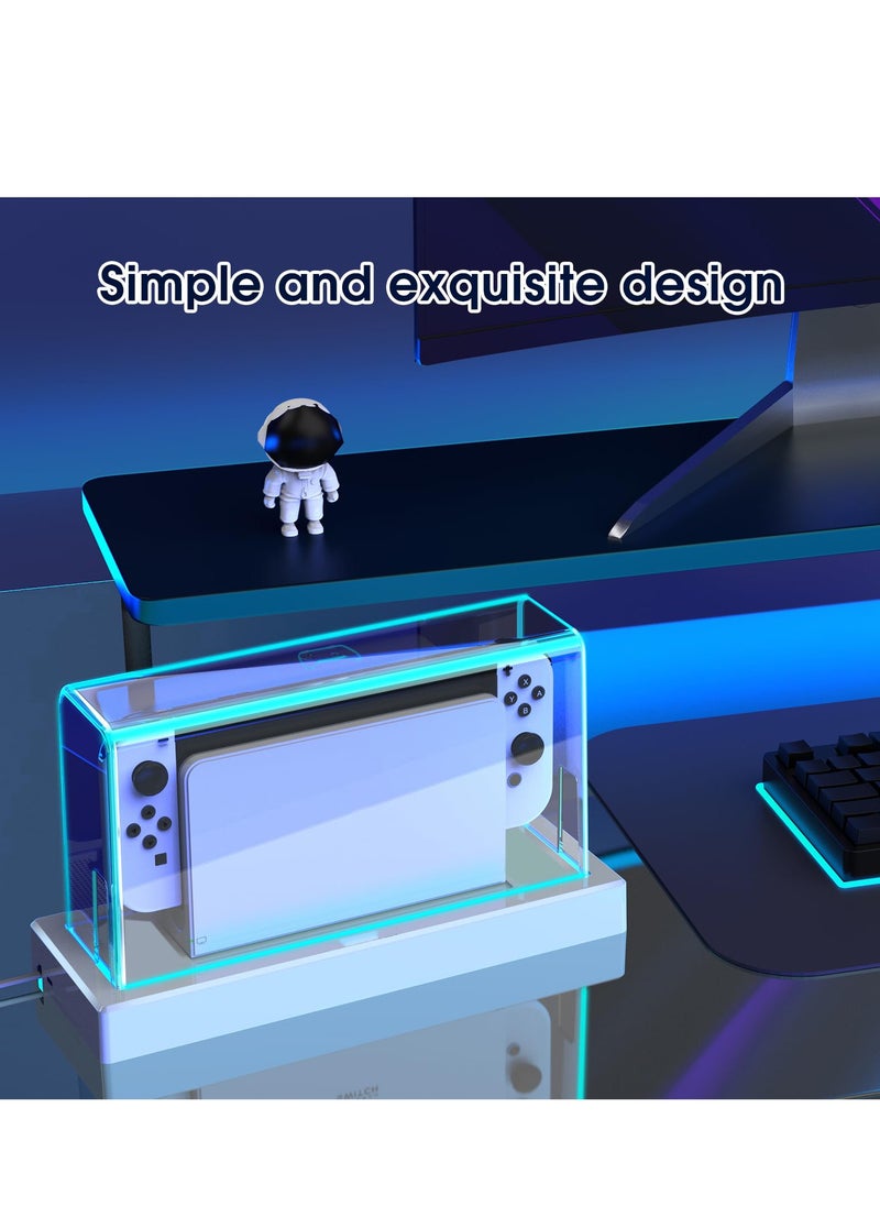 SYOSI - Dust Cover for Nintendo Switch/OLED with 16 LED Colors Light Base, Acrylic Clear Display Box Anti-Scratch Waterproof Slim Dock Case, Cool Accessories for Switch - Image 1
