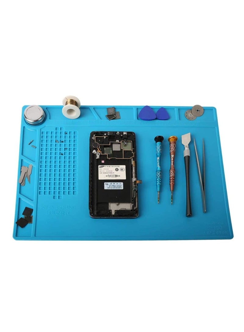 Rubik Silicone Repair Soldering Work Mat Heat Resistant Repairing Work Station Non-skid Insulation Desk Pad Mat S-130 (Blue)  - Image 1
