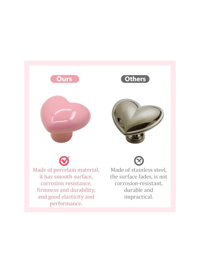 The Bros 2 PCS Ceramic Drawer Knobs, Cupboard Knobs, Dresser Knobs, Furniture Knobs, Hand Tightening, Heart Shape with Screws for Closet, Cupboard, Wardrobe, Home, Office (Pink) - Image 5