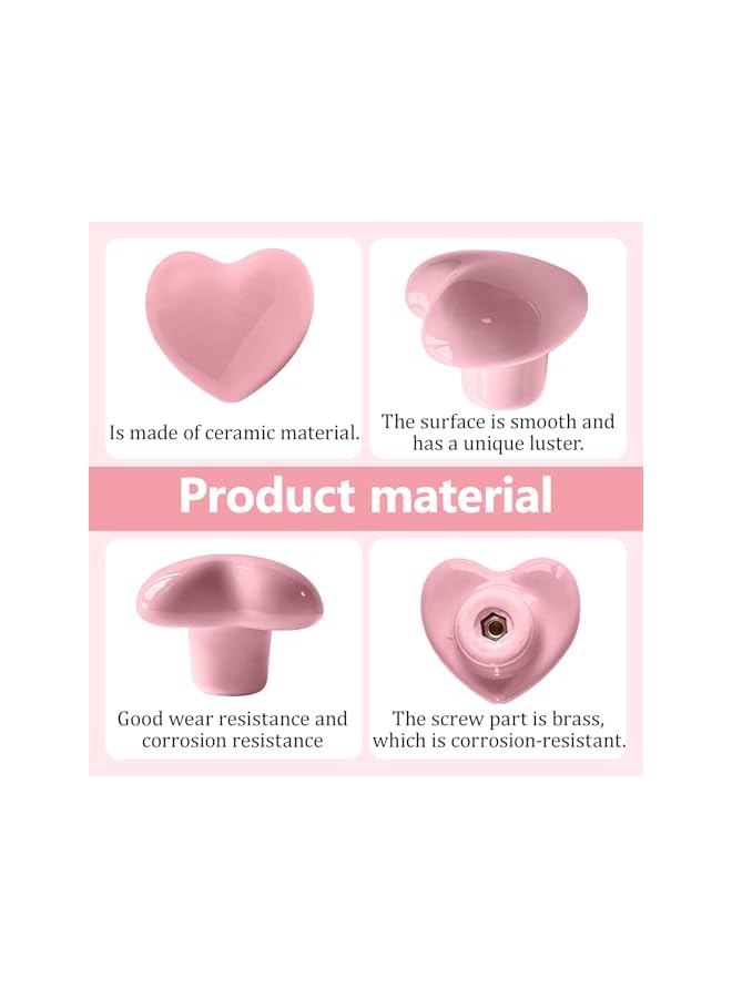 The Bros 2 PCS Ceramic Drawer Knobs, Cupboard Knobs, Dresser Knobs, Furniture Knobs, Hand Tightening, Heart Shape with Screws for Closet, Cupboard, Wardrobe, Home, Office (Pink) - Image 3