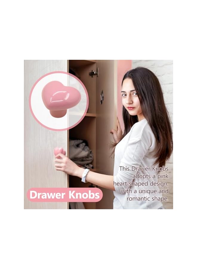 The Bros 2 PCS Ceramic Drawer Knobs, Cupboard Knobs, Dresser Knobs, Furniture Knobs, Hand Tightening, Heart Shape with Screws for Closet, Cupboard, Wardrobe, Home, Office (Pink) - Image 2