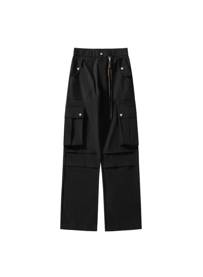Izexx Men's Winter American High Street Paratrooper Workwear Pants Loose Straight Pants Iz06 Black L - Image 5