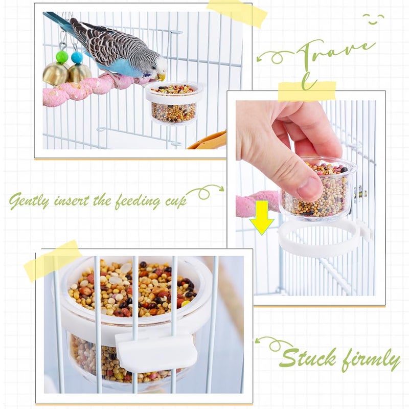 DQITJ 6 Pcs Small Bird Detachable Transparent Bowl Parrot Plastic Food Cup Canary Finch Convenient Hanging Seed Water Feeder (with 6 pcs Small Food Cups) - Image 2