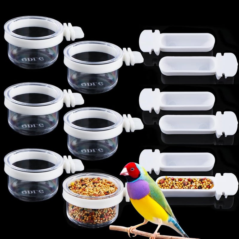 DQITJ 6 Pcs Small Bird Detachable Transparent Bowl Parrot Plastic Food Cup Canary Finch Convenient Hanging Seed Water Feeder (with 6 pcs Small Food Cups) - Image 1