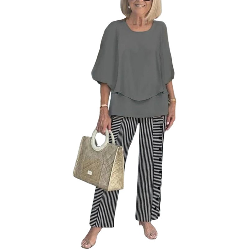 LOZ Lounge Sets for Women 2026 Summer Casual 3/4 Sleeve Shirts Wide Leg Pants Matching Tracksuit Sets Travel Outfits - Image 1