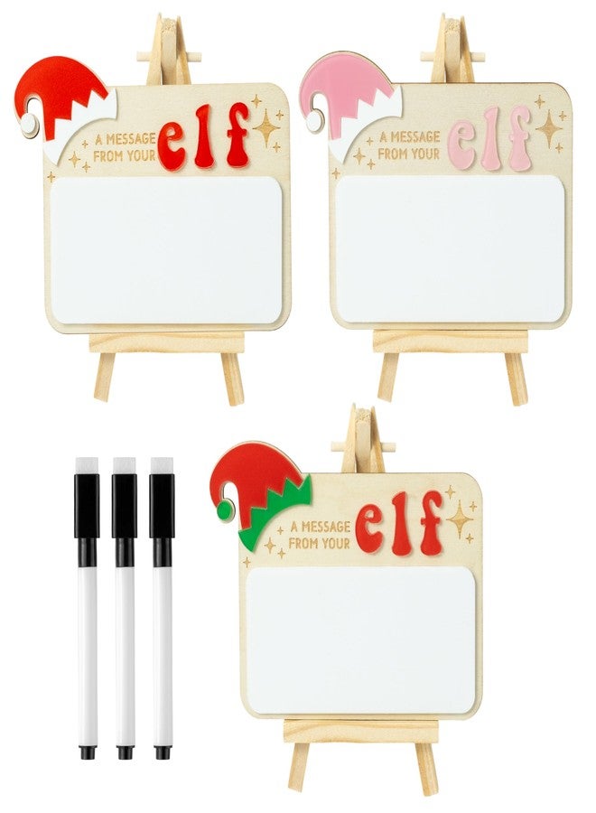 Eartim Christmas Elves Sign - 3Set Elves Message Board with Foldable Wood Tripod Easel Black Marker Dry Erase Whiteboard Home Table Decor Kids Birthday Christmas Gift Holiday Keepsake Xmas Party Favor - Image 1