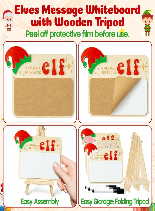 Eartim Christmas Elves Sign - 3Set Elves Message Board with Foldable Wood Tripod Easel Black Marker Dry Erase Whiteboard Home Table Decor Kids Birthday Christmas Gift Holiday Keepsake Xmas Party Favor - Image 4