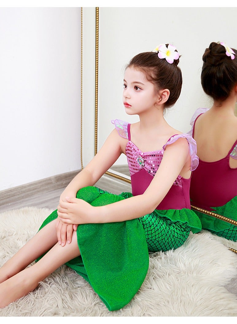 Girls Mermaid Costume Princess Dress Up with Accessories (Green) - Image 5