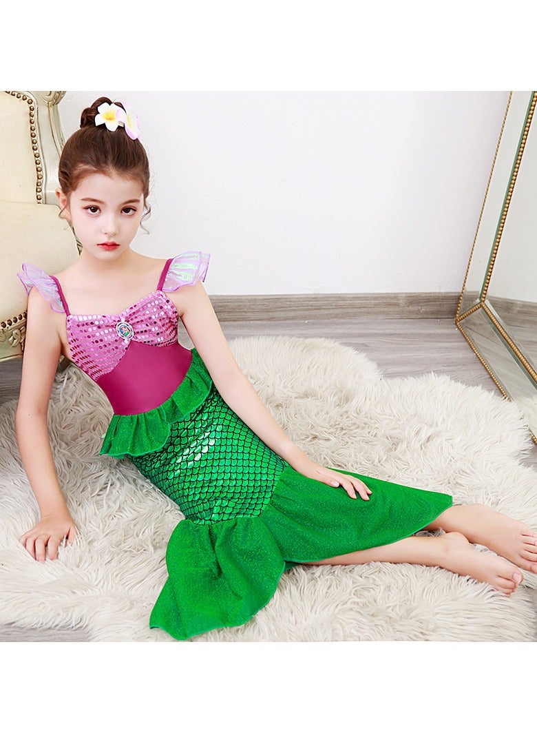 Girls Mermaid Costume Princess Dress Up with Accessories (Green) - Image 3