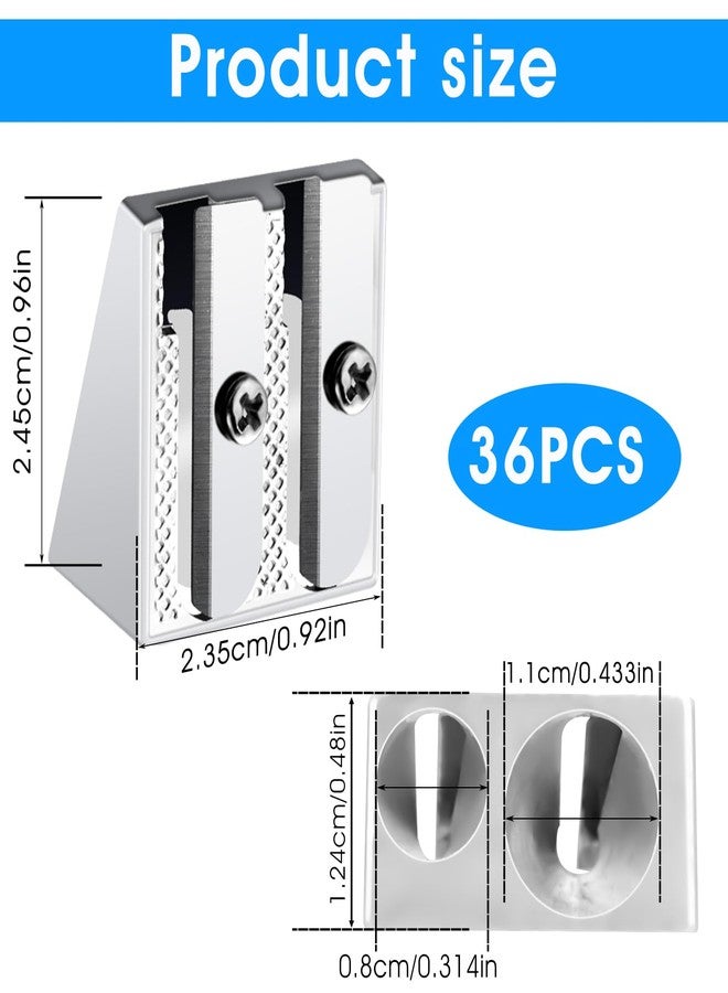 cobee 36 Pack Metal Pencil Sharpeners, Double Holes Manual Pencil Sharpener Bulk Handheld Aluminum Alloy Sharpeners Stationery Supplies for School Office Classroom, Silver - Image 2