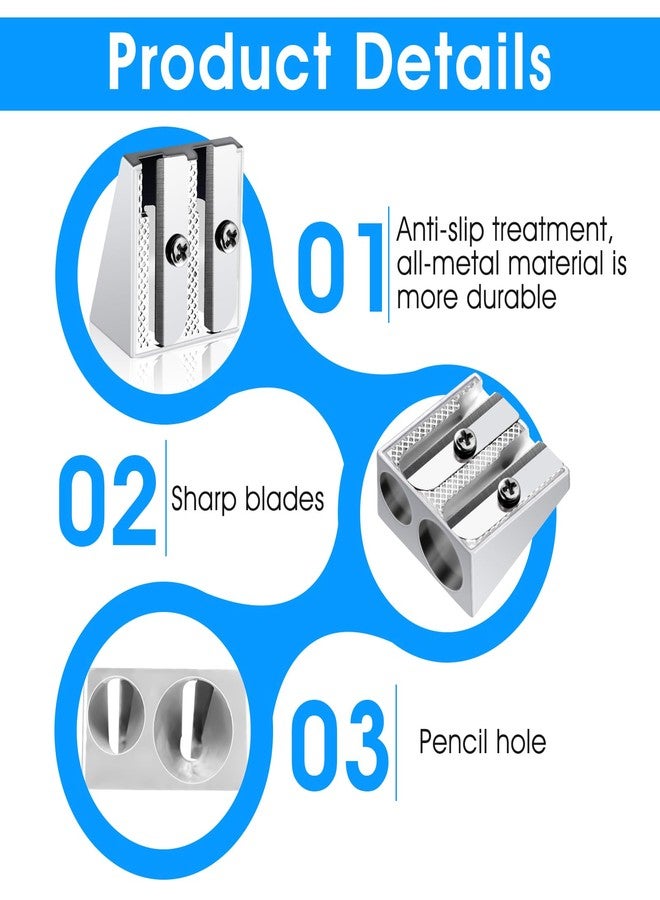 cobee 36 Pack Metal Pencil Sharpeners, Double Holes Manual Pencil Sharpener Bulk Handheld Aluminum Alloy Sharpeners Stationery Supplies for School Office Classroom, Silver - Image 3
