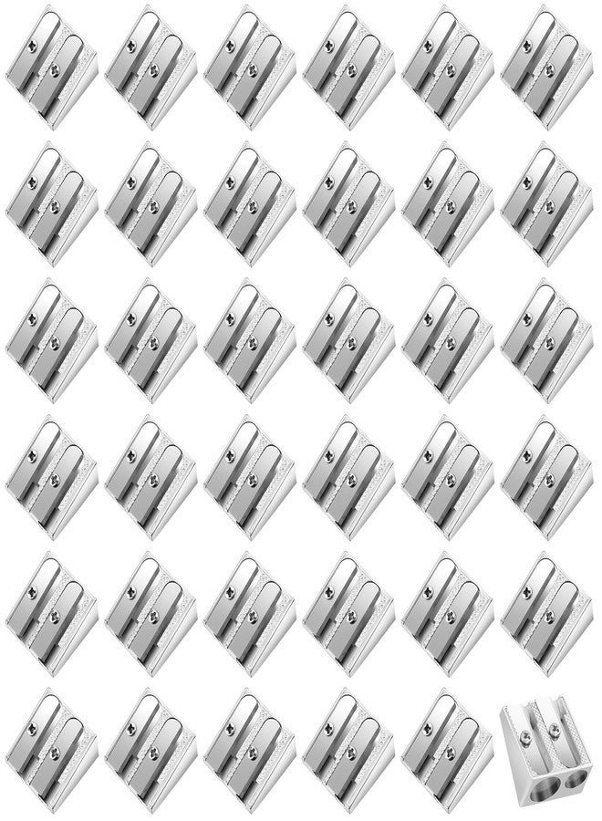 cobee 36 Pack Metal Pencil Sharpeners, Double Holes Manual Pencil Sharpener Bulk Handheld Aluminum Alloy Sharpeners Stationery Supplies for School Office Classroom, Silver - Image 1