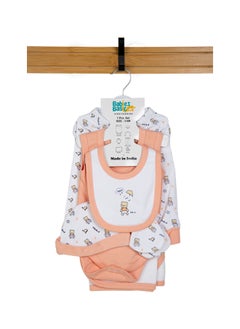 7 Piece Unisex 100% Cotton Gift Set Include Bib, Blanket, Mitten, Cap, Romper, Top And Bottom Set, Rose