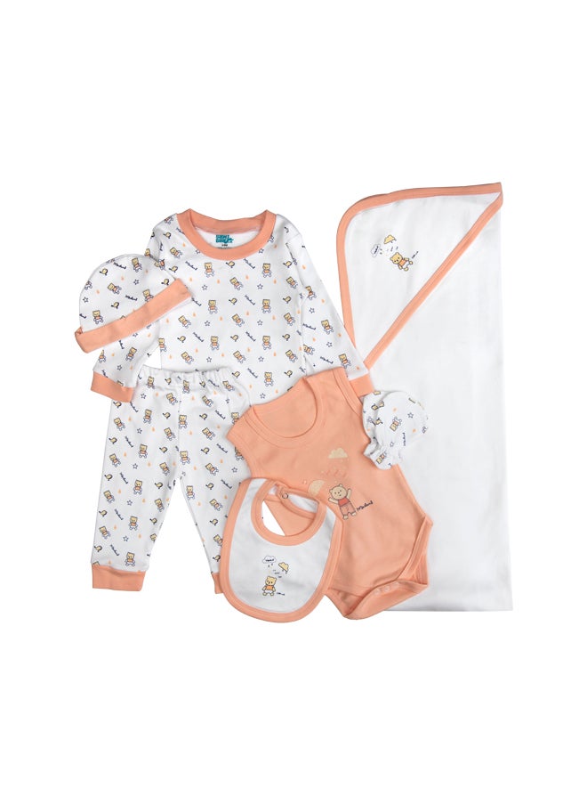 Babies Basic - 7 Piece Unisex 100% Cotton Gift Set Include Bib, Blanket, Mitten, Cap, Romper, Top And Bottom Set, Rose - Image 1