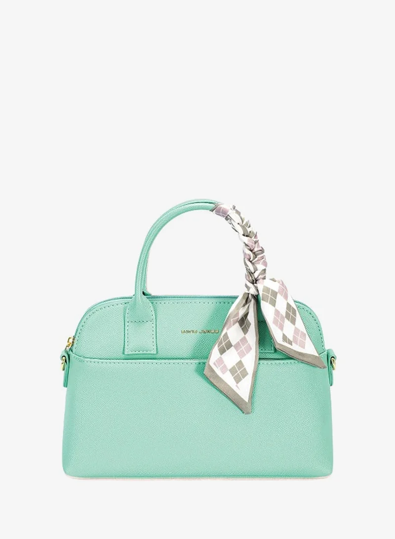 David Jones faux leather structured semicircular handbag model cm8208| Handbag with twilly for formal and casual styles| sleek leather bag in summer shades