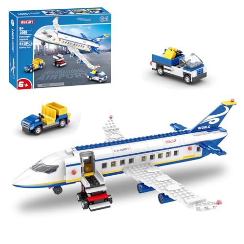 WINGIFT 510 Pcs City Passenger Airplane Building Set 6 IN1 Plane Building Blocks Toys STEM Aircraft Bricks with Shuttle Bus Baggage TruckAirplanes Model Toys Gifts for Adults Boys Girls Age 612 - Image 1