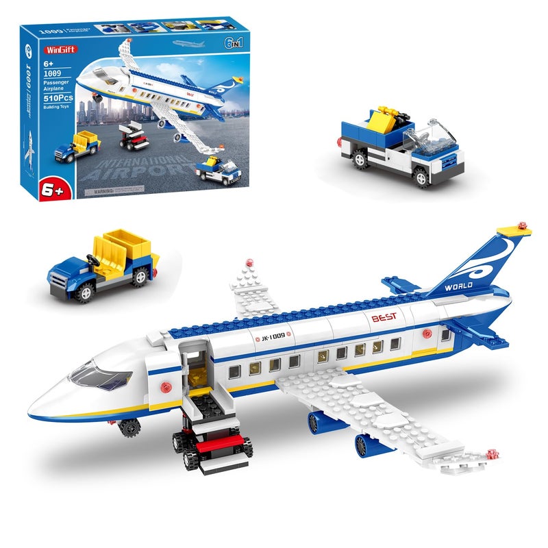 WINGIFT 510 Pcs City Passenger Airplane Building Set 6 IN1 Plane Building Blocks Toys STEM Aircraft Bricks with Shuttle Bus Baggage TruckAirplanes Model Toys Gifts for Adults Boys Girls Age 612 - Image 4