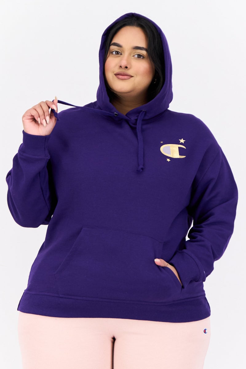 Champion سويت شيرت هودي خارجي بأكمام طويلة للنساء بحجم كبير، بنفسجي - Image 1