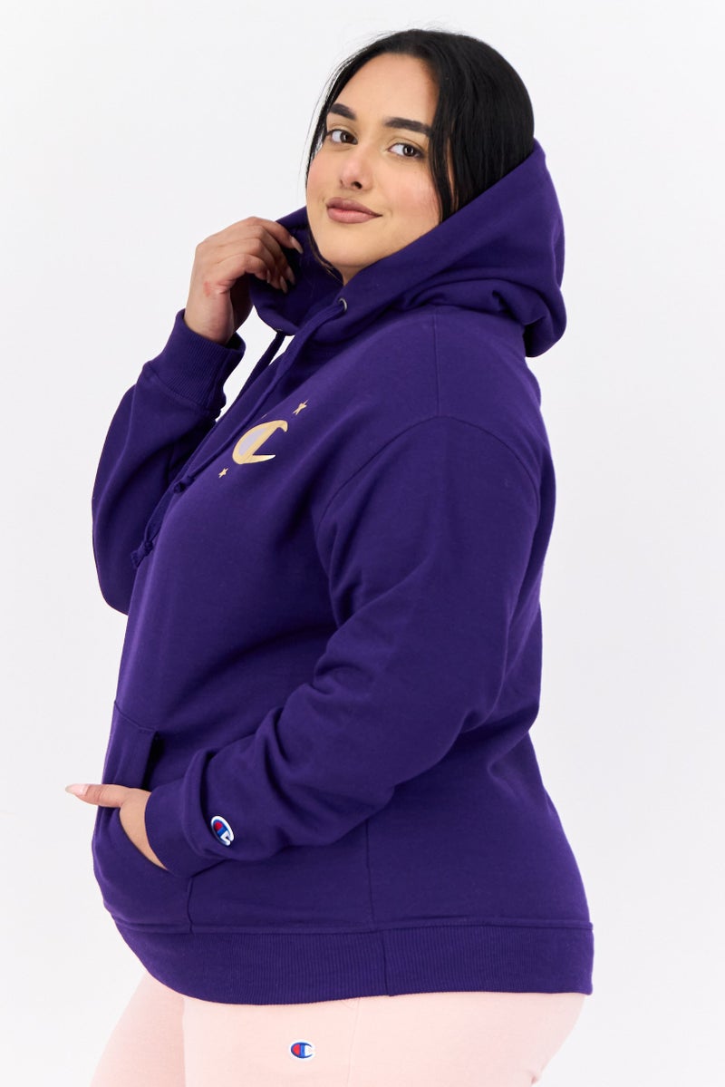 Champion سويت شيرت هودي خارجي بأكمام طويلة للنساء بحجم كبير، بنفسجي - Image 3