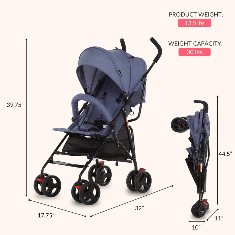 Dream On Me Vista Moonwalk Baby Stroller in Blue, Lightweight Infant Stroller with Compact Fold, Multi-Position Recline Umbrella Stroller with Canopy, Extra Large Storage and Cup Holder - Image 3