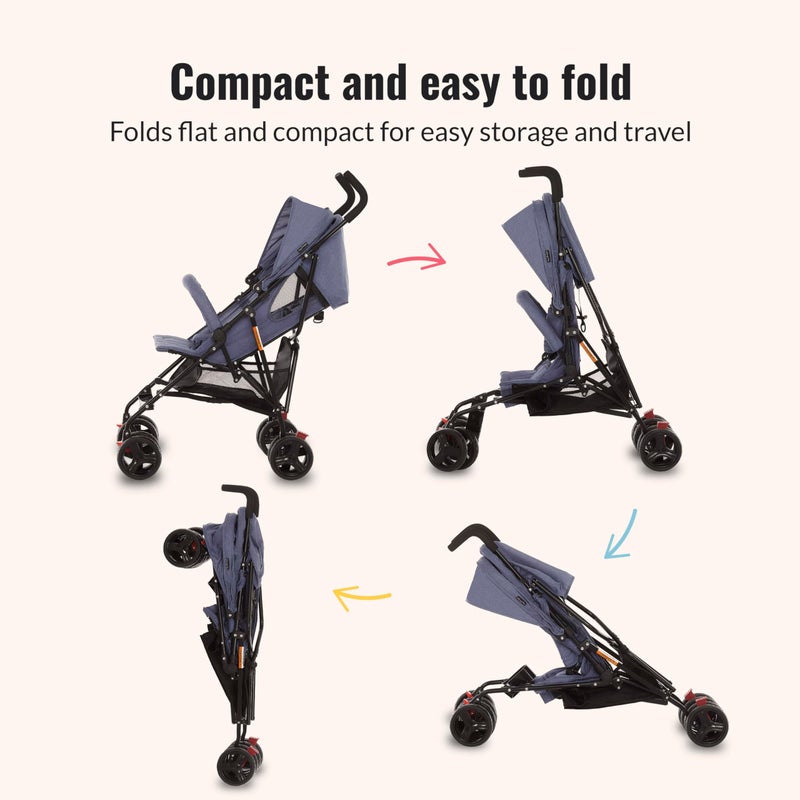 Dream On Me Vista Moonwalk Baby Stroller in Blue, Lightweight Infant Stroller with Compact Fold, Multi-Position Recline Umbrella Stroller with Canopy, Extra Large Storage and Cup Holder - Image 5