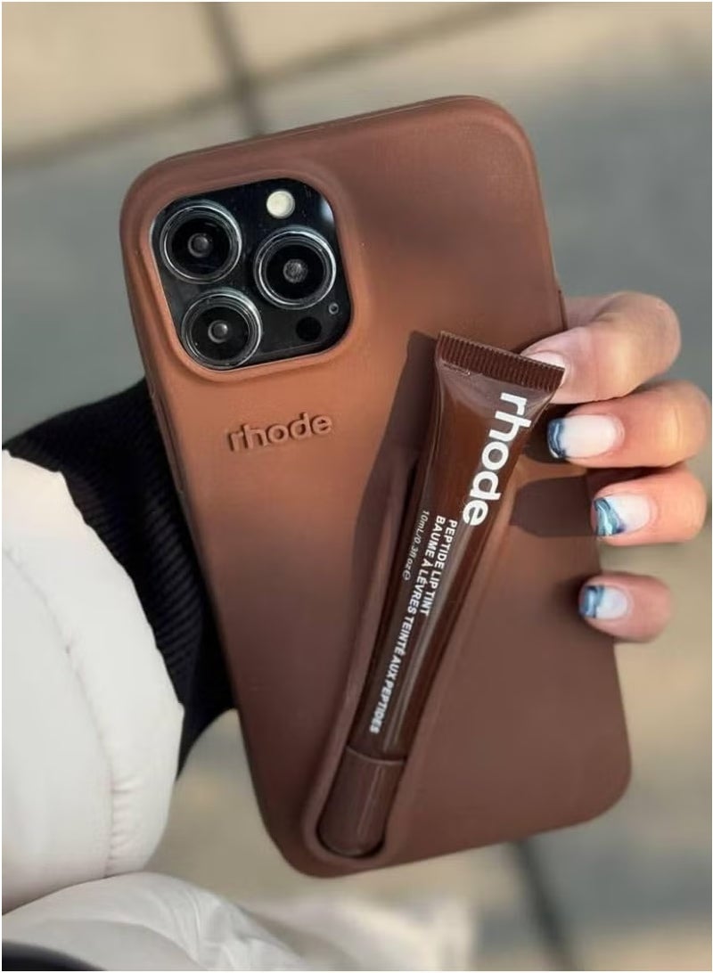 rhode iPhone 12/13 Pro Max Silicone Case Lip Holder for Cell Phone, Lip Gloss Adhesive Sleeve for Phone, Lip Holder Stick-on Phone Case, Back Stick On Holder for iPhone Phones (BROWN) - Image 2