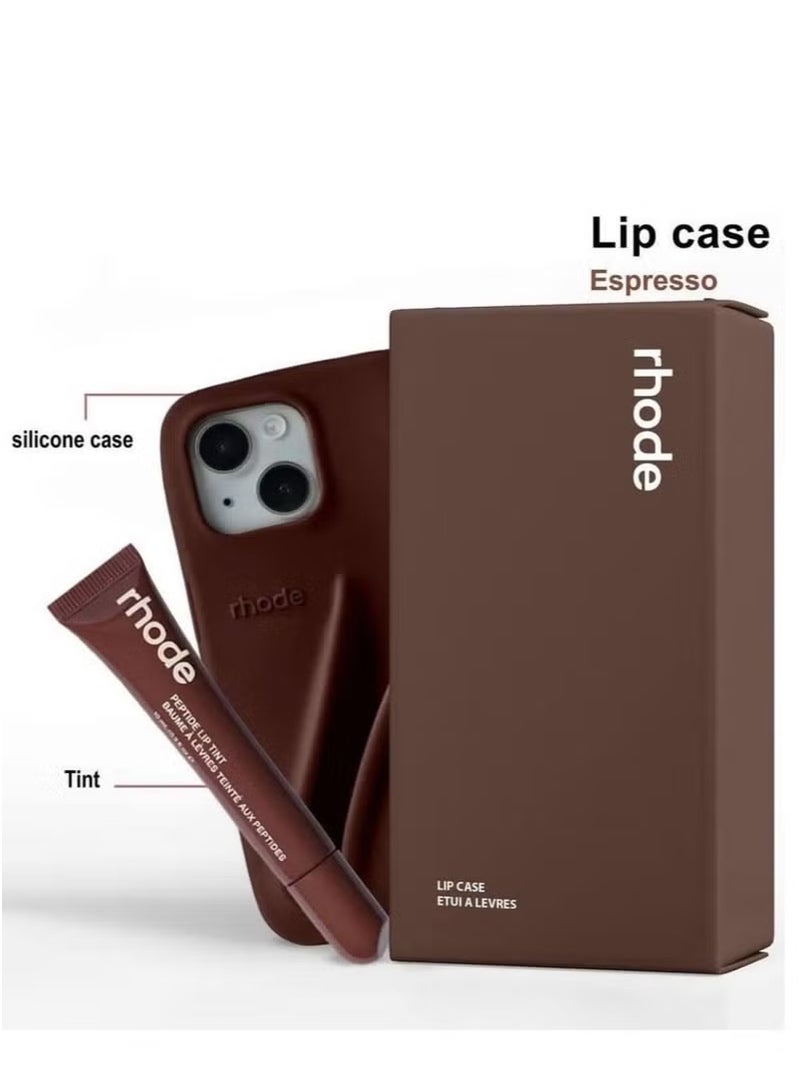 rhode iPhone 12/13 Pro Max Silicone Case Lip Holder for Cell Phone, Lip Gloss Adhesive Sleeve for Phone, Lip Holder Stick-on Phone Case, Back Stick On Holder for iPhone Phones (BROWN) - Image 3