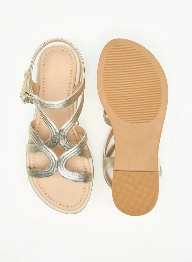 Celeste Girls Solid Strap Sandals with Hook and Loop Closure