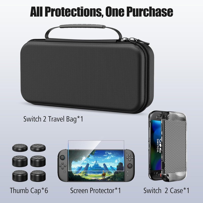 HEYSTOP Carrying Case for Nintendo Switch 2,Portable Travel Case for Nintendo Switch 2 Accessories with Screen Protector*1,Protective Cover*1,Thumb Caps*6,Large Space with 12 Game Card Slot,Hard Shell - Image 2
